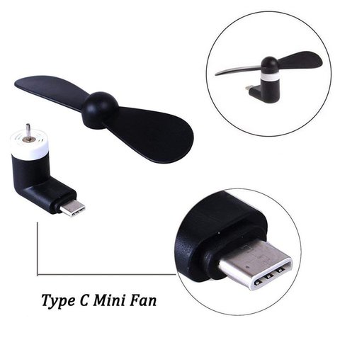 Вентилятор Mini, чорний, мобільний, USB тип-C Прев'ю 4