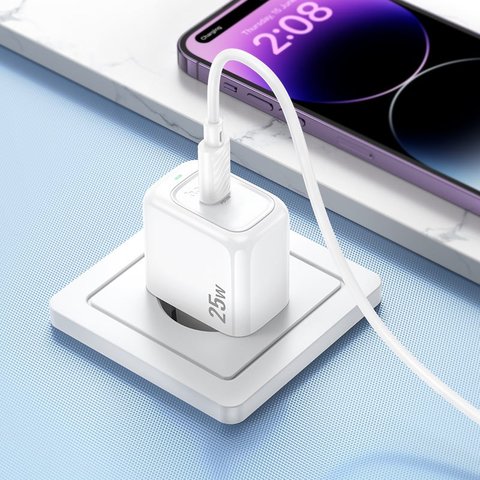 Мережевий зарядний пристрій Hoco CS53A, 25 Вт, Power Delivery (PD), білий, з кабелем USB тип-C до Lightning для Apple, 1 порт, #6942007631495 Прев'ю 2