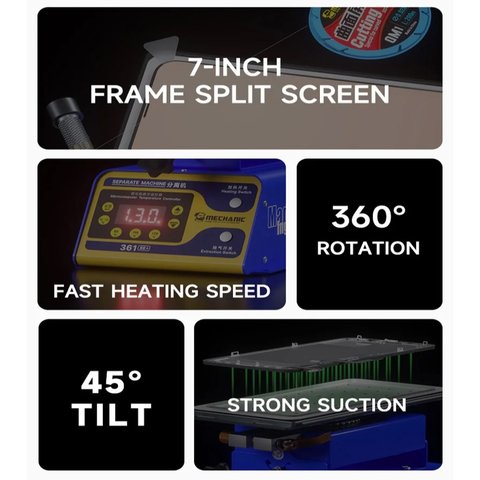 Dispositivo para despegar el módulo de pantalla Mechanic 361 SE+, con bomba de vacío , 360° 400W Vista previa  5