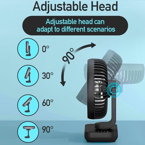 Вентилятор D606, черный, с держателем, с аккумулятором, настольный, USB тип-C Превью 2