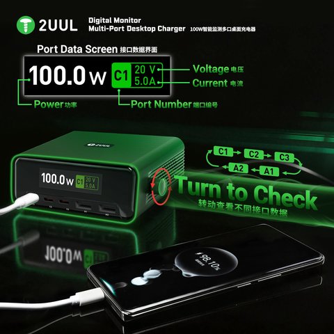 Сетевое зарядное устройство 2UUL PC12, 100 Вт, Quick Charge, Power Delivery (PD), 5 портов Превью 3